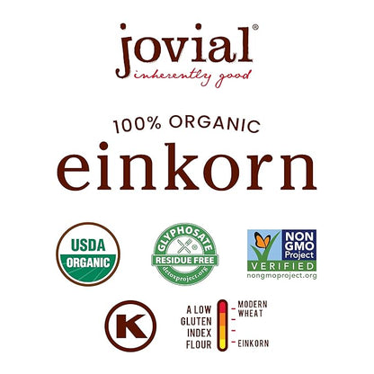 Jovial Organic Einkorn Whole Wheat & Unbleached All Purpose Flour - Bread Baking Flour for Sourdough, High Protein, Non-GMO, Organic Pizza & Pasta Flour, European Italian Flour - 32 Oz, 2 Pack