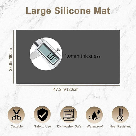 47.2"x23.6"(120cmx60cm) Large Silicone Mat for Kitchen Counter, Non-Slip Heat Resistant Countertop Protector, Waterproof Multipurpose Mat for Kitchen Island, Dark Gray