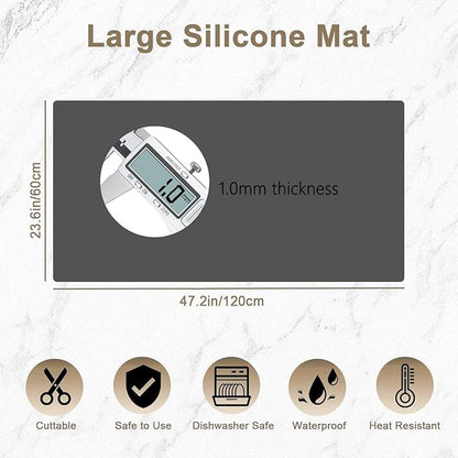 47.2"x23.6"(120cmx60cm) Large Silicone Mat for Kitchen Counter, Non-Slip Heat Resistant Countertop Protector, Waterproof Multipurpose Mat for Kitchen Island, Semitransparent