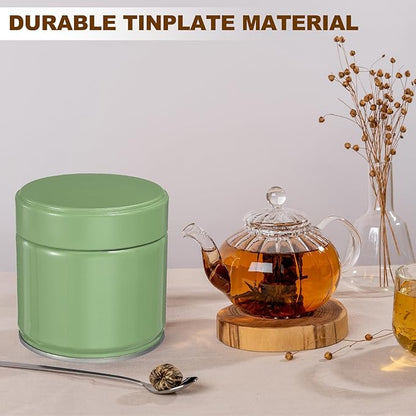 uxcell 2Pcs Round Tea Canisters, 3" x 3" Airtight Metal Tea Containers for Loose Tea, Coffee Beans, Spices - Durable, Compact, and Stylish Storage Tea Tin (Silver Green)