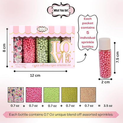 Confect Sprinkles for Cakes & Cupcakes | Birthday Party Mix - Hot Pink, Black & Orchid Green Dragees, Gold, Green Sparkling Sugar | Vegan, Gluten-Free, Nut-Free, Dairy-Free | Handcrafted - 5 Oz