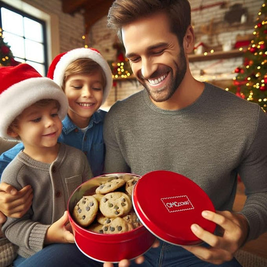 Christmas Gift Basket Chocolate Chip Cookie Gourmet Tin Fresh Bakery Treats | Individually Wrapped | Nut Free Soft Fudge Filled Large Cookie