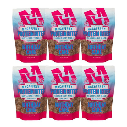 McCaffrey Protein Bites – Birthday Cake Flavor – 6 Multi-Serving 4oz Bags – 4g of Protein per Serving – Gluten-Free, Vegan, High Fiber Energy Snack for Active Families