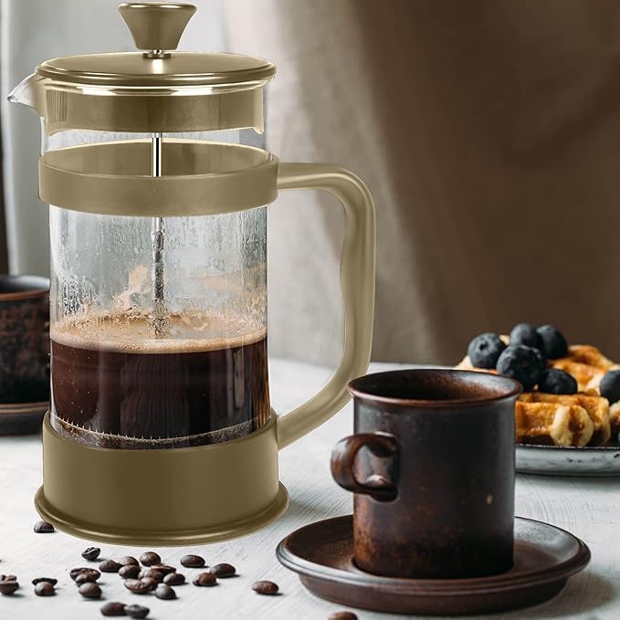 Utopia Kitchen 12 Ounce 0.35 Liter French Press Coffee Maker, Tea Maker, Travel Coffee Presses, Heat Resistant Thickened Borosilicate Coffee Pot for Camping Travel Gifts, Gold Pack of 1