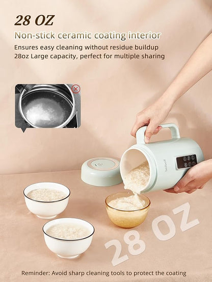 balbali Portable Electric Pot for Cooking Dorm Room - 28oz Non-stick Travel Electric Kettle, Mini Hot Pot with Temperature and Time Control - Self Heating Soup/Rice/Ramen Cooker/Warmer Green