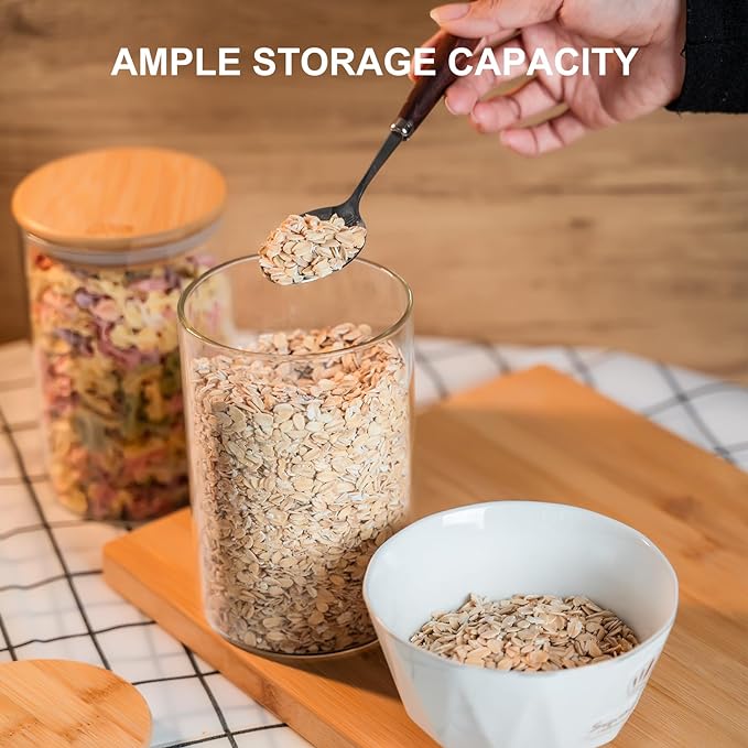 50oz Glass Food Storage Jars Set of 6,Glass Storage Containers Clear Glass Food Canister with Bamboo Lid Airtight For Serving Tea, Coffee, Flour, Sugar, Candy, Cookie, Spice and More (Round)