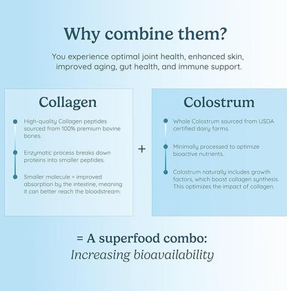 WONDERCOW Collagen Peptides Powder w/Bovine Colostrum, Naturally-Sourced Hydrolyzed Bone Collagen Powder, Hair Skin Nail & Joint Support,Type I & III Grass-Fed Collagen Supplements for Women & Men