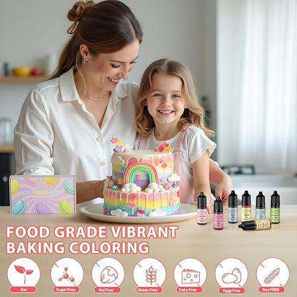 Food Coloring for Cake Decorating Macaron Edible Food Dye for Baking Royal Icing Cookie Supplies Gluten Free 7x12ml Food Grade Liquid Food Color Kits, 0.4 Fl. Oz/Bottles