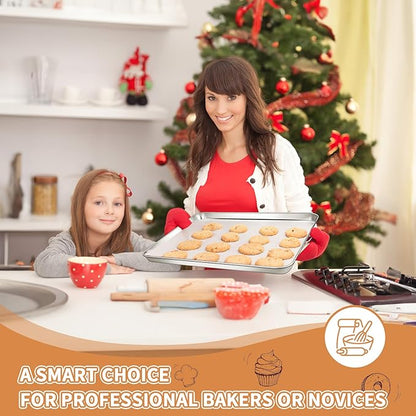 Stainless Steel Baking Sheet Set of 2, Deedro Cookie Sheet Metal Baking Pan Oven Tray, Non Toxic & Heavy Duty, Rust Free & Mirror Finish, Easy Clean & Dishwasher Safe, 16 x 12 x 1 Inch