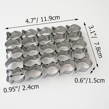 Goldfish Cracker Cutter, Stainless Steel Fish Cookie Cutters Shapes, DIY Mini Snack Crackers Mold 1 Inch, Fish-shaped Treats, 25 Cavity Cookie Stamp with Cleaning Brush