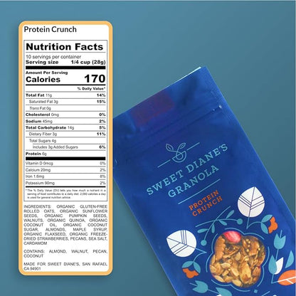 Sweet Diane’s Granola – Standard Size (12 oz): Organic, Low-Sugar, High-Fiber, Gluten-Free, Vegan, Delicious Breakfast and Snack Topper (Classic Size, Protein Crunch)