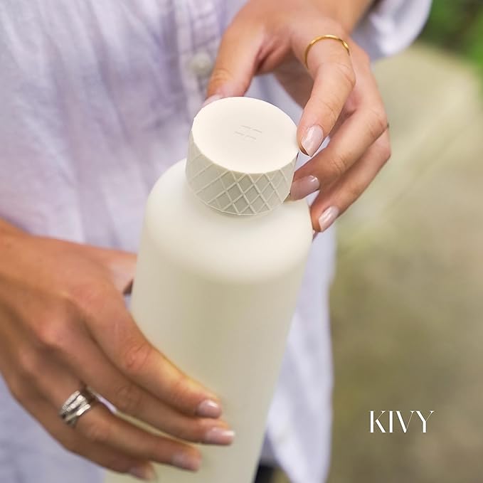 KIVY Slim Water Bottle 32oz [Lightweight & Shatterproof] Fits Backpack & Cupholder for Travel, Sports, School, Gym - Rose gold, Pink bottle no straw - Gym water bottle for women - Dishwasher Safe