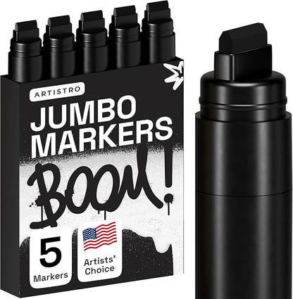 ARTISTRO 5 Black Acrylic Paint Pens, Acrylic Paint Markers Jumbo Tip, Fabric Markers for Textile, Canvas, Rock, Glass, Wood, Paper, DYI, Pens for Kids and Adults
