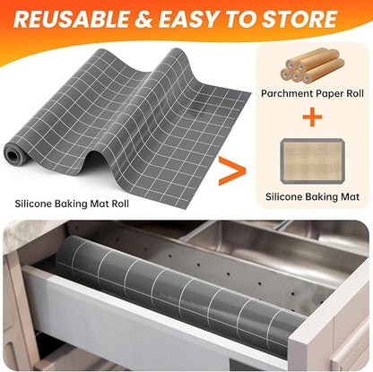 Silicone Baking Mat Roll- Heat Resistant Baking Macaron Bread Mat, Non-stick Pastry Mat, Reusable Dough Rolling Mat, Countertop Protector, Oven Mat, Air Fryer Mat, Refrigerator Mat Multipurpose