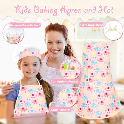 KAEGREEL Elephant Baking Chef Set for Kids, 26 Pcs Kids Cooking Set with Elephant Apron & Hat, Chef Supplies Kitchen Toys Dress Up Role Play Gifts for Girls Boys Aged 3-8