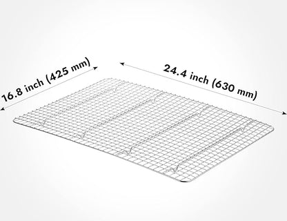 CURTA 2 Pack 16.8" X 24.4" Chef Cooling Rack,NSF Listed 18/8 Stainless Steel Oven Safe Grid Wire Cookie Cooling Racks for Baking & Cooking - Commercial Grade comes with Lifting Handl