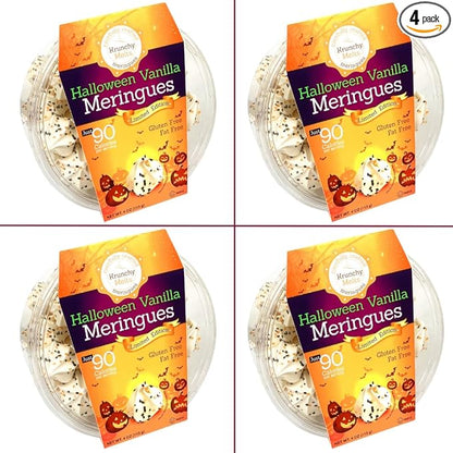 4 Pack Krunchy Melts Original Meringue Cookies | Halloween Vanilla 4-Pack | Only 90 Calories Per Serving | Fat Free, Gluten Free, Dairy Free (4 Oz)