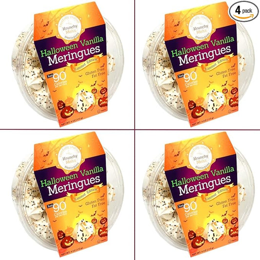 4 Pack Krunchy Melts Original Meringue Cookies | Halloween Vanilla 4-Pack | Only 90 Calories Per Serving | Fat Free, Gluten Free, Dairy Free (4 Oz)