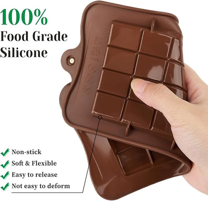 4 PCS Break-Apart Chocolate Molds, Non-Stick Chocolate Bar Molds Silicone Candy Bar Molds for Protein Energy Bar
