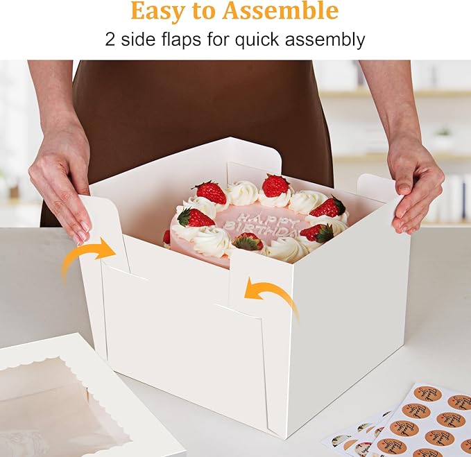 15 PCS Cake Boxes 10 Inch, 10x10x5 Inch Cake Box, 10 Inch Cake Box with Window, White Bakery Boxes, Large Baking Boxes, Cajas Para Pasteles, 10x10 Cake Boxes for Birthday, Wedding, Party, Business