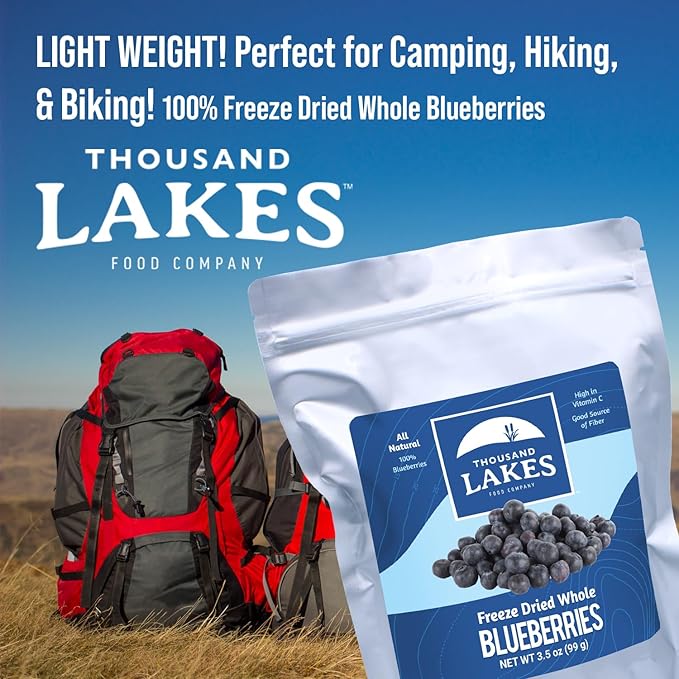 Thousand Lakes Freeze Dried Fruit - Blueberries 4-pack 1.2 ounces (4.8 ounces total) | No Sugar Added | 100% Whole Blueberries