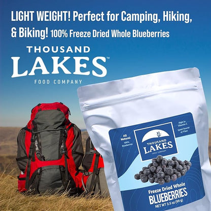 Thousand Lakes Freeze Dried Fruit - Blueberries 2-pack 1.2 ounces (2.4 ounces total) | No Sugar Added | 100% Whole Blueberries