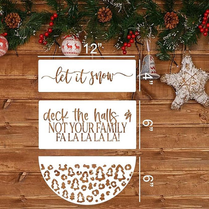 Christmas Stencils for Painting 12” Xmas Stencil for Wood Half Round Holiday Stencils Merry Christmas Let It Snow Templates for Porch Door Home Decor