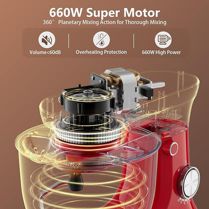 Electric Stand Mixer,10 Speeds Tilt-Head Food Mixer, 3-IN-1 Kitchen Mixer for Daily Cooks with 6 QT Bowl,Dough Hook, Beater, Whisk (Empire Red)