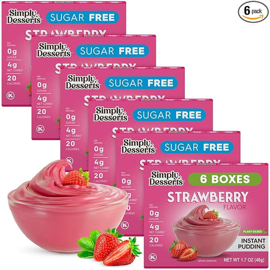 Simply Desserts Strawberry Instant Pudding, Sugar-Free, 6-Pack – Healthy Dessert, Keto Snacks, Vegan & Diabetic-Friendly, Kosher, 1.7 Oz Ea