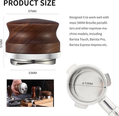 53mm Coffee Distributor, Espresso Distribution Tool, Adjustable Depth Espresso Tamper Leveler with Walnut Wood Handle Fits for 54mm Breville Barista Portafilter