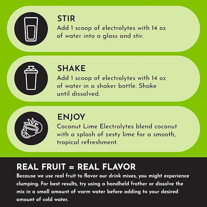Coconut Lime Electrolytes – 30‑Serving Hydration Drink Mix with Coconut Water, Sea Salt, and Trace Minerals – Supports Hydration, Recovery, and Electrolyte Balance*