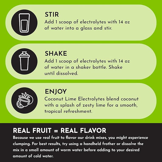 Coconut Lime Electrolytes – 30‑Serving Hydration Drink Mix with Coconut Water, Sea Salt, and Trace Minerals – Supports Hydration, Recovery, and Electrolyte Balance*