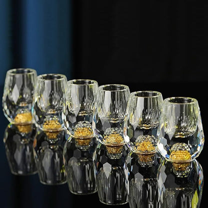 Crystal Glasses 0.5oz/15ml,shot glasses set of 2,Decorated With 24K Gold Leaf Flakes,Lead-Free,gold shot glasses,tequila shot glasses