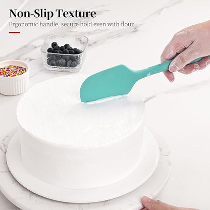 600ºF Heat Resistant Spatulas, High Heat Food Safe Semless Kitchen Silicone Scraper Set for Cooking Baking Mixing Scraping Stirring Nonstick Cookware Pan Bowl (3Pcs,Turquoise)