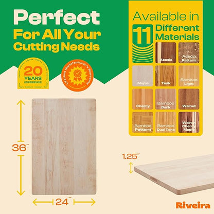 Riveira Maple Wood Cutting Board – Gourmet Maple Grandeur: 36 x 24 Wooden Cutting Board – Natural Wooden Cutting Boards For Kitchen Decorative – Innovative Juice Grooves Maple Wooden Chopping Board