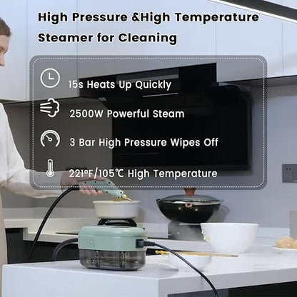 2500W Handheld Steam Cleaner,Portable Car Steamer For Auto Detailing,High-Temperature and Pressure Steam Cleaner For Home, Steam Cleaning Machine for Furniture,Kitchen,Grout,Floor,Tile (7-Green)