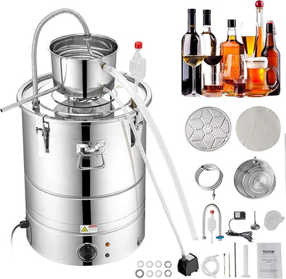 VEVOR Electric Alcohol Still 8Gal/30L, Alcohol Distiller, Distillery Kit for Alcohol include Pump & One-way Exhaust Valve & Thermometer