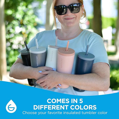 GROSCHE Jasper Insulated Stainless Steel Tumbler With Straw – Travel Cup with Lid, Extreme Insulation & Sleek Design, 23 oz - Blue