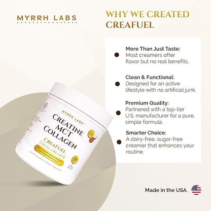 CreaFuel Creatine Collagen MCT Coconut Coffee Creamer Powder Sugar Free Keto and Paleo Friendly Supplement for Muscle Energy Brain Health Skin and Joint Support 30 Servings