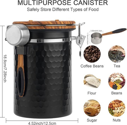 TEDSWAIT Coffee Canisters Airtight Coffee Bean Storage Container Kitchen Stainless Steel Food Storage Container with Scoop Date Tracker & CO2 Valve 61Fl Oz (Diamond Black)