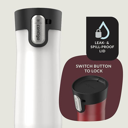 Contigo AUTOSEAL West Loop Vacuum-Insulated Stainless Steel Travel Mug with Easy-Clean Lid 20 oz 2 pack Goji Berry Frosted Pearl Frosted Pearl