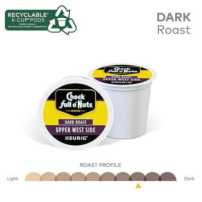 Chock Full o'Nuts Upper West Side Coffee, Dark Roast, Compatible with K-Cup Pods, 12 CT (Pack of 6)
