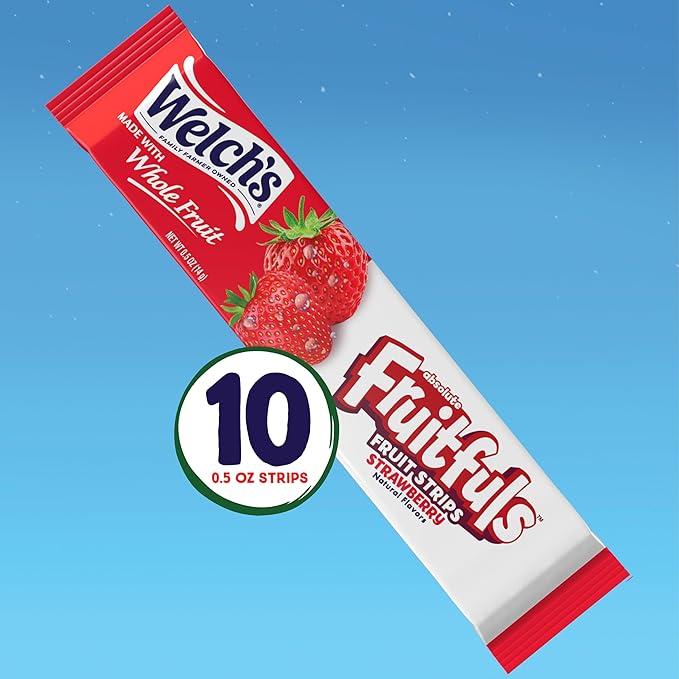 Welch’s Absolute Fruitfuls Fruit Strips, Tasty Dried Fruit Snacks for School Lunches, Strawberry, 0.5oz (Pack of 10)