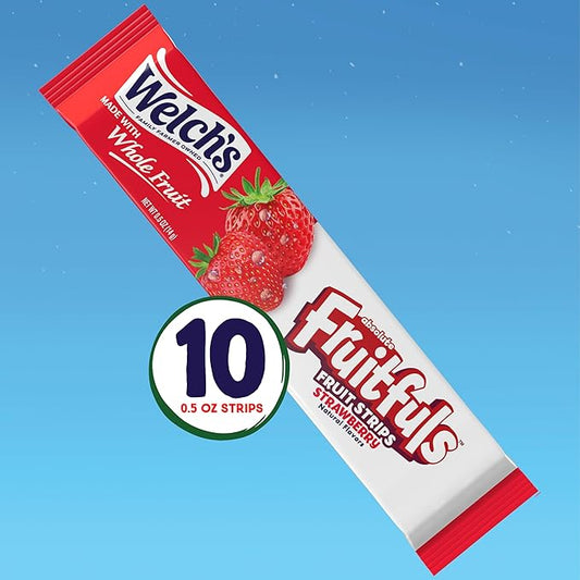 Welch’s Absolute Fruitfuls Fruit Strips, Tasty Dried Fruit Snacks for School Lunches, Strawberry, 0.5oz (Pack of 10)