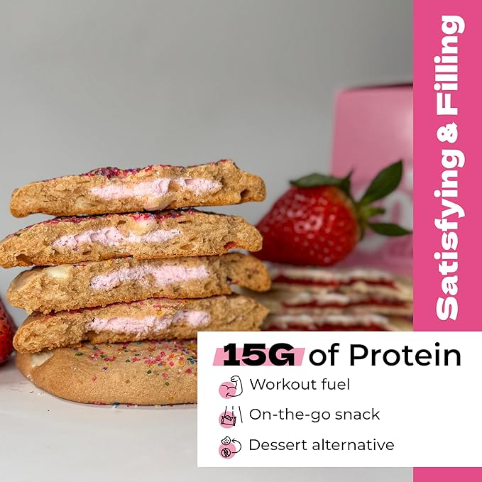 My Cookie Dealer Protein Cookies, Strawberry Creme (2.2oz, Pack of 6) - 15g Protein per Cookie - Individually Wrapped Workout Snacks for On-The-Go Travel