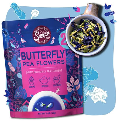 Suncore Foods Dried Butterfly Pea Flowers Bloom, Caffeine-Free Tea, Gluten-Free, Non-GMO, 2oz (1 Pack)