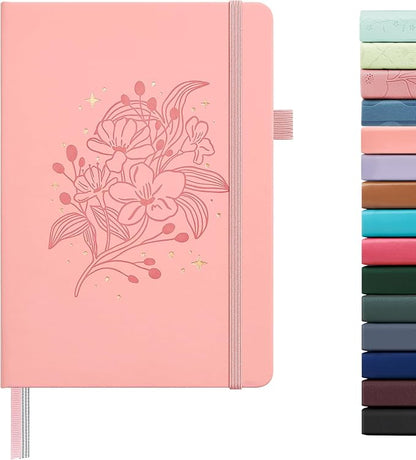 &And Per Se Dotted Journal Notebook for Women&Men with Pattern, A5 Leather Hardcover, 160 Pages 100GSM Thick Dotted Paper, 3 Sheets of Stickers Included(Blush)