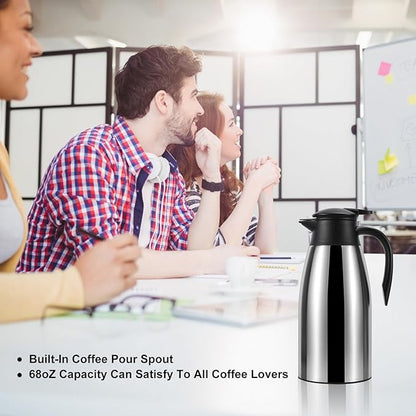 70 oz Thermal Coffee Carafe, Updated Insulated Stainless Steel Coffee Carafes for Keeping Hot Coffee & Water Hot Beverage-12Hours, Double Walled Vacuum Coffee Carafe(Gold)