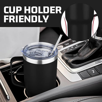 20 oz Tumbler with Handle Stainless Steel Insulated Coffee Tumbler with Lid and Straw Double Wall Vacuum Insulated Coffee Mug Leak Proof Travel Mug Tumbler for Hot and Cold Drink (Black,4pack)