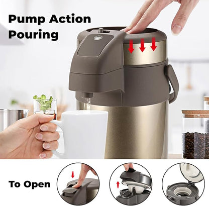 OJOJ 3L/101OZ Thermal Coffee Carafe with Pump, Thermal Beverage Dispenser, Coffee Airpot Stainless Steel Coffee Carafe for Hot Drinks Gold